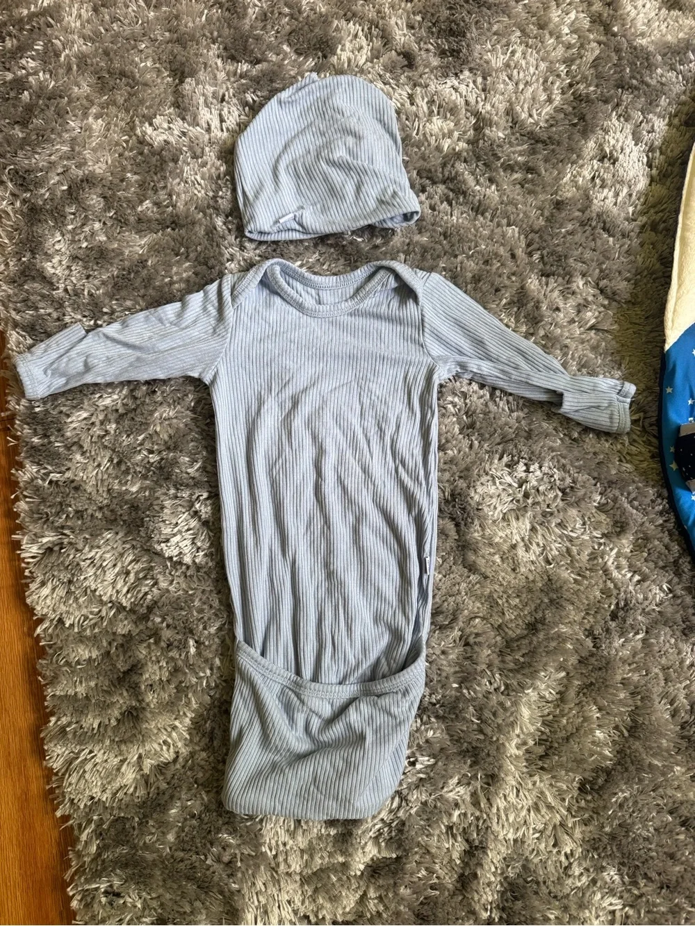 Little Sleepies Light Blue Ribbed Sleep Gown with Hat